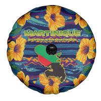 Martinique Map and Hibiscus Spare Tire Cover Island Silhouette with Tribal Stripe Accents