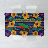 Martinique Map and Hibiscus Tablecloth Island Silhouette with Tribal Stripe Accents