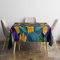 Martinique Map and Hibiscus Tablecloth Island Silhouette with Tribal Stripe Accents