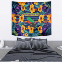 Martinique Map and Hibiscus Tapestry Island Silhouette with Tribal Stripe Accents