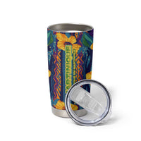 Martinique Map and Hibiscus Tumbler Cup Island Silhouette with Tribal Stripe Accents