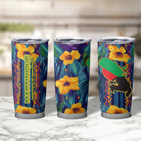 Martinique Map and Hibiscus Tumbler Cup Island Silhouette with Tribal Stripe Accents