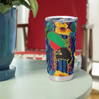 Martinique Map and Hibiscus Tumbler Cup Island Silhouette with Tribal Stripe Accents