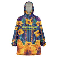 Martinique Map and Hibiscus Wearable Blanket Hoodie Island Silhouette with Tribal Stripe Accents
