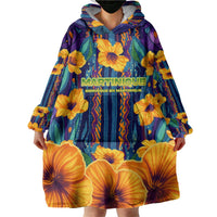 Martinique Map and Hibiscus Wearable Blanket Hoodie Island Silhouette with Tribal Stripe Accents