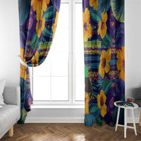 Martinique Map and Hibiscus Window Curtain Island Silhouette with Tribal Stripe Accents