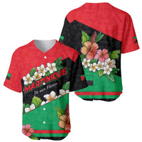 Martinique Island Pride Baseball Jersey Tropical Hibiscus and Plumeria Floral Flag Design