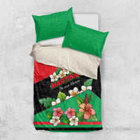 Martinique Island Pride Bedding Set Tropical Hibiscus and Plumeria Floral Flag Design