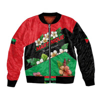 Martinique Island Pride Bomber Jacket Tropical Hibiscus and Plumeria Floral Flag Design