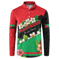 Martinique Island Pride Button Sweatshirt Tropical Hibiscus and Plumeria Floral Flag Design