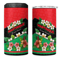 Martinique Island Pride 4 in 1 Can Cooler Tumbler Tropical Hibiscus and Plumeria Floral Flag Design