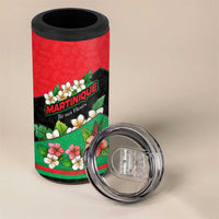 Martinique Island Pride 4 in 1 Can Cooler Tumbler Tropical Hibiscus and Plumeria Floral Flag Design