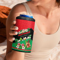 Martinique Island Pride 4 in 1 Can Cooler Tumbler Tropical Hibiscus and Plumeria Floral Flag Design
