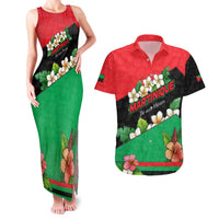 Martinique Island Pride Couples Matching Tank Maxi Dress and Hawaiian Shirt Tropical Hibiscus and Plumeria Floral Flag Design