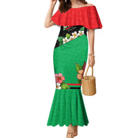 Martinique Island Pride Family Matching Mermaid Dress and Hawaiian Shirt Tropical Hibiscus and Plumeria Floral Flag Design