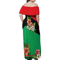 Martinique Island Pride Family Matching Off Shoulder Maxi Dress and Hawaiian Shirt Tropical Hibiscus and Plumeria Floral Flag Design
