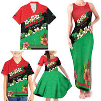 Martinique Island Pride Family Matching Tank Maxi Dress and Hawaiian Shirt Tropical Hibiscus and Plumeria Floral Flag Design