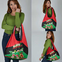 Martinique Island Pride Grocery Bag Tropical Hibiscus and Plumeria Floral Flag Design