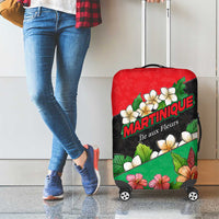 Martinique Island Pride Luggage Cover Tropical Hibiscus and Plumeria Floral Flag Design