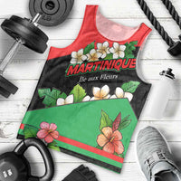 Martinique Island Pride Men Tank Top Tropical Hibiscus and Plumeria Floral Flag Design