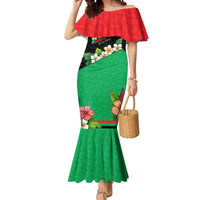 Martinique Island Pride Mermaid Dress Tropical Hibiscus and Plumeria Floral Flag Design