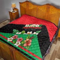 Martinique Island Pride Quilt Tropical Hibiscus and Plumeria Floral Flag Design