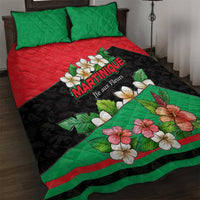 Martinique Island Pride Quilt Bed Set Tropical Hibiscus and Plumeria Floral Flag Design