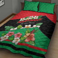 Martinique Island Pride Quilt Bed Set Tropical Hibiscus and Plumeria Floral Flag Design