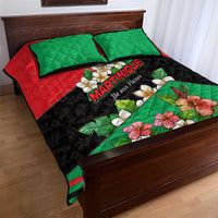 Martinique Island Pride Quilt Bed Set Tropical Hibiscus and Plumeria Floral Flag Design