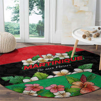 Martinique Island Pride Round Carpet Tropical Hibiscus and Plumeria Floral Flag Design