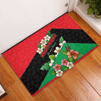 Martinique Island Pride Rubber Doormat Tropical Hibiscus and Plumeria Floral Flag Design