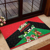 Martinique Island Pride Rubber Doormat Tropical Hibiscus and Plumeria Floral Flag Design