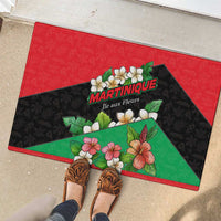 Martinique Island Pride Rubber Doormat Tropical Hibiscus and Plumeria Floral Flag Design