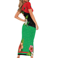 Martinique Island Pride Short Sleeve Bodycon Dress Tropical Hibiscus and Plumeria Floral Flag Design