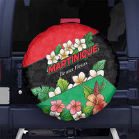 Martinique Island Pride Spare Tire Cover Tropical Hibiscus and Plumeria Floral Flag Design