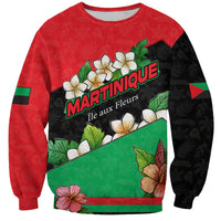 Martinique Island Pride Sweatshirt Tropical Hibiscus and Plumeria Floral Flag Design