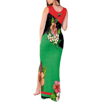 Martinique Island Pride Tank Maxi Dress Tropical Hibiscus and Plumeria Floral Flag Design