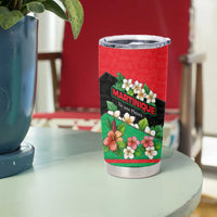 Martinique Island Pride Tumbler Cup Tropical Hibiscus and Plumeria Floral Flag Design