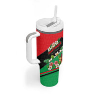 Martinique Island Pride Tumbler With Handle Tropical Hibiscus and Plumeria Floral Flag Design