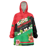 Martinique Island Pride Wearable Blanket Hoodie Tropical Hibiscus and Plumeria Floral Flag Design