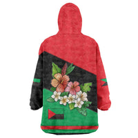 Martinique Island Pride Wearable Blanket Hoodie Tropical Hibiscus and Plumeria Floral Flag Design
