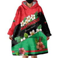 Martinique Island Pride Wearable Blanket Hoodie Tropical Hibiscus and Plumeria Floral Flag Design