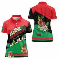 Martinique Island Pride Women Polo Shirt Tropical Hibiscus and Plumeria Floral Flag Design