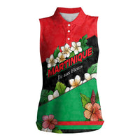 Martinique Island Pride Women Sleeveless Polo Shirt Tropical Hibiscus and Plumeria Floral Flag Design