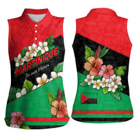 Martinique Island Pride Women Sleeveless Polo Shirt Tropical Hibiscus and Plumeria Floral Flag Design