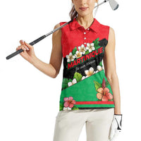 Martinique Island Pride Women Sleeveless Polo Shirt Tropical Hibiscus and Plumeria Floral Flag Design