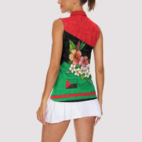 Martinique Island Pride Women Sleeveless Polo Shirt Tropical Hibiscus and Plumeria Floral Flag Design