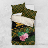 Martinique Heritage Bedding Set Hibiscus Floral Design with Green and Yellow Madras Tartan