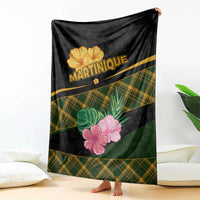 Martinique Heritage Blanket Hibiscus Floral Design with Green and Yellow Madras Tartan