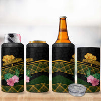 Martinique Heritage 4 in 1 Can Cooler Tumbler Hibiscus Floral Design with Green and Yellow Madras Tartan